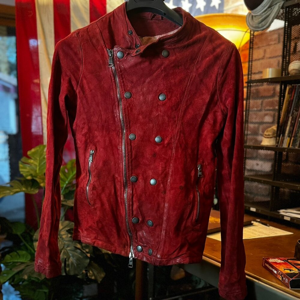 $1798 GIORGIO BRATO Red Leather Motorcycle Jacket in sz.52 (US M)